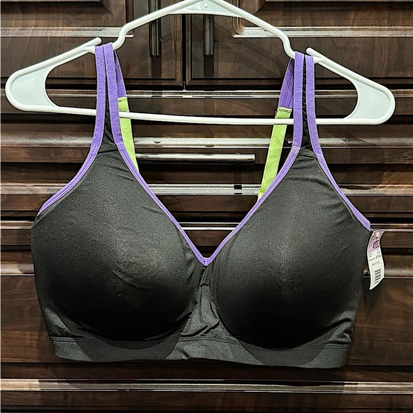 Fruit of the loom Black & Purple Sports Bra NEW WITH TAGS 40DD - Picture 1 of 3